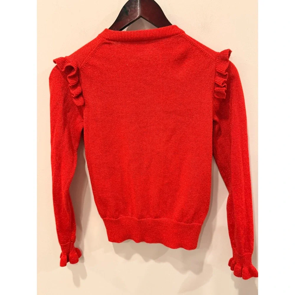 Crewcuts Girls Red Metallic Ruffle Cardigan Sweater AB666 Size 14 Holiday